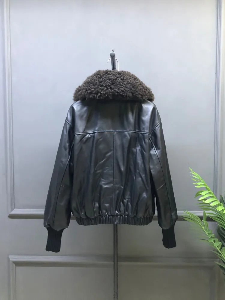 Winter New Casual Warm Women Turn Down Collar Zipper Genuine Leather Goose Down Coat Sheepskin Jacket Loose Fit Ladies Outerwear