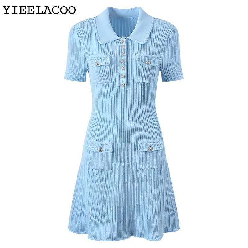 

Women's knitted dress Spring/fall new fashion girl diamond button slim-fit elegant hip wrap dress