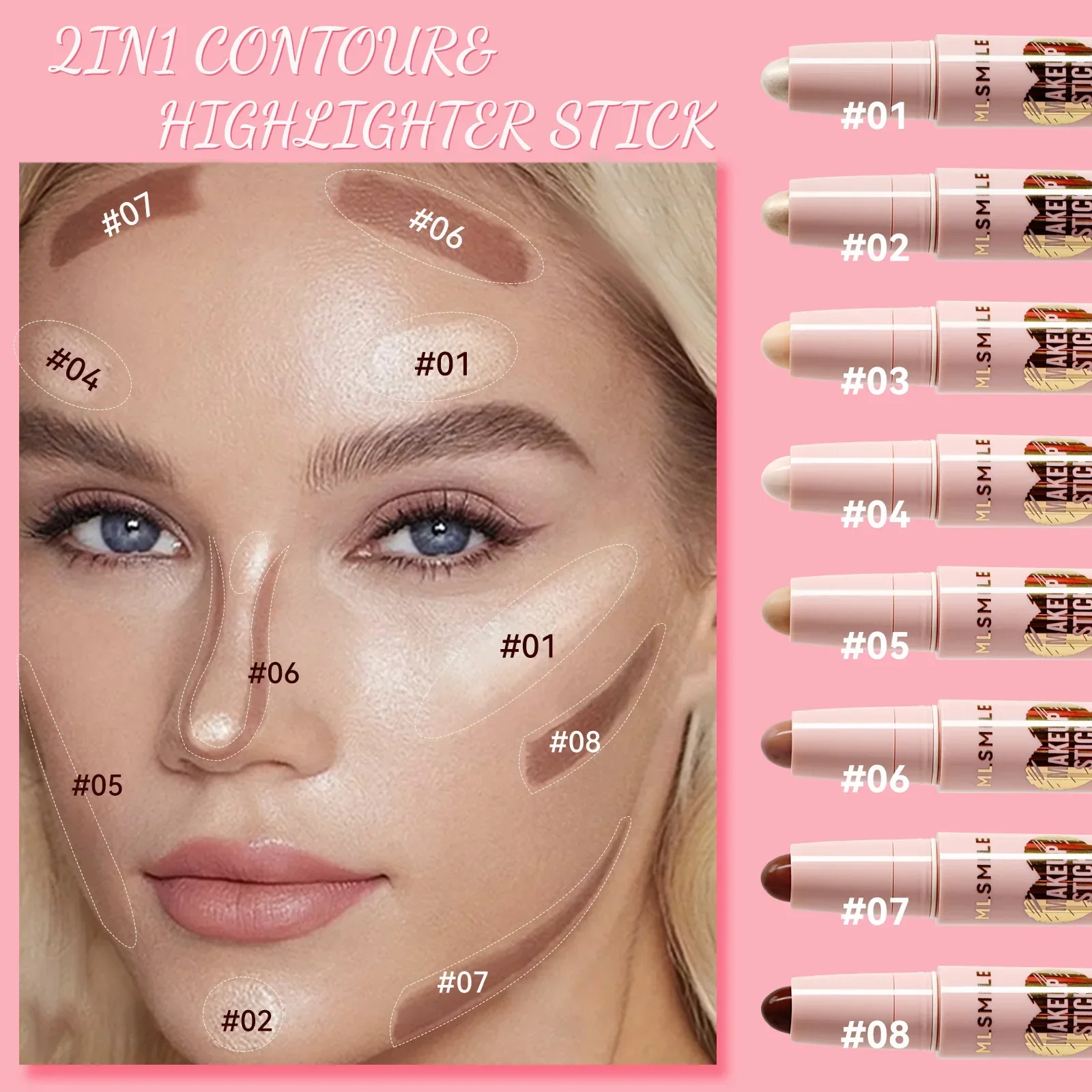 8 สี High GLOSS Pearl Contouring Stick Face Brightening Sleeper Silkworm ปากกาสามมิติ Face Contour SHADOW