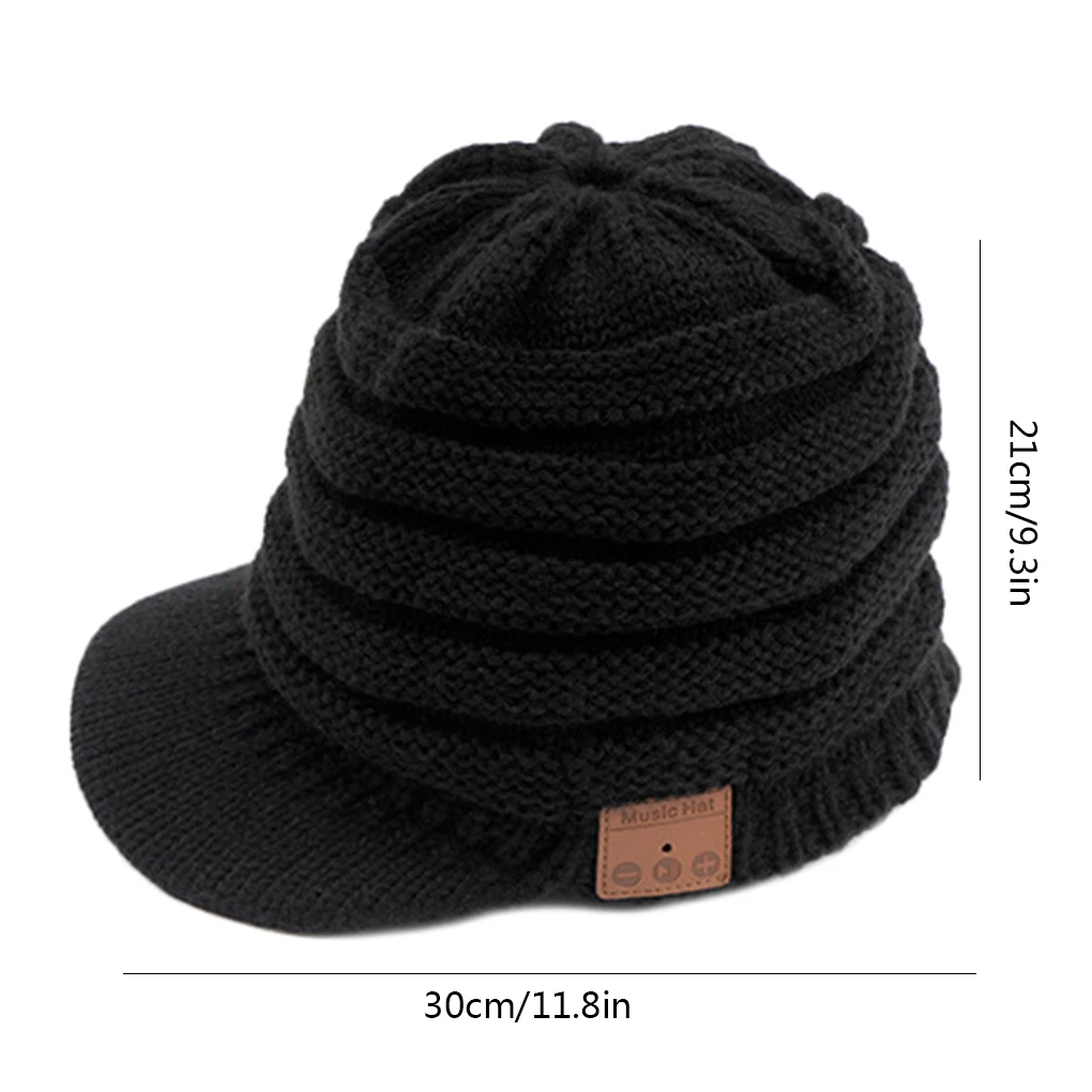 Winter Knitted Peak Hat Bluetooth 5.0 Headphone Warm Cap Women Wireless Headset Music Hat