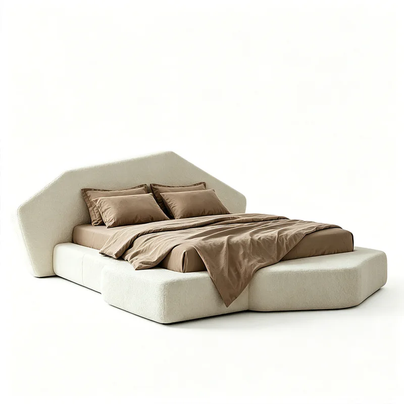 Italian light luxury, master bedroom double rock bed, high-end atmosphere, fabric modern minimalist wabi sandy wind