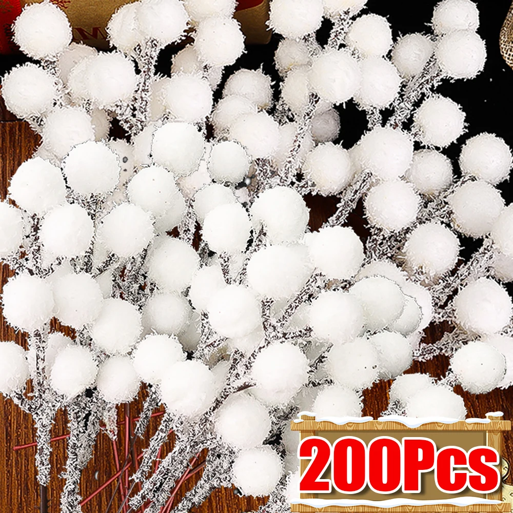 5-200 قطعة عيد الميلاد الأبيض التوت زهرة نبات صناعي الاصطناعي الثلوج يميل فروع التوت هولي غصين الجذعية السداة إكليل الحلي