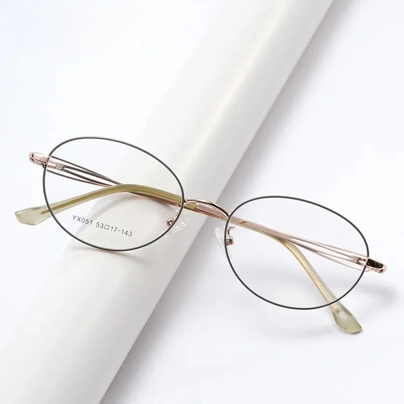 Women's Geometry Ellipse Design Simplicity Reading Glasses Anti-blue Light Metal Customizable Prescription Eyewear