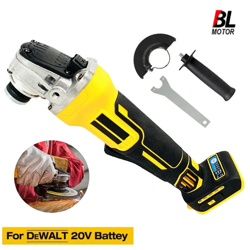 100/125mm Brushless Angle Grinder Fit for Dewalt 18V 20V Battery 4 Gears Cordless Grinding Machine Cutting Woodworking Tool