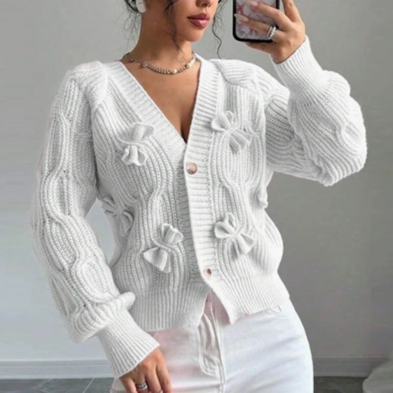 

Autumn New Style Korean Loose Pink Bow Cardigan Sweater Women's Early Fit Soft Supple Age-Reducing Slimming Knitted Cardigan