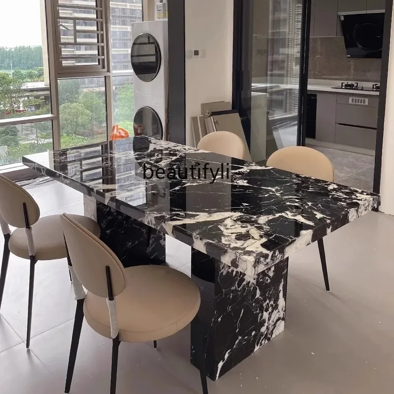 

Italian style, black marble dining table, light luxury minimalist, black modern high-end villa square dining table2936