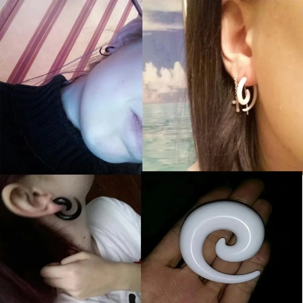 1Pair Acrylic Snail Ear Gauges Black & White Spiral-Design Ear Plugs Tunnel Expansion 1.2MM-20MM Expander Body Piercing Jewelry