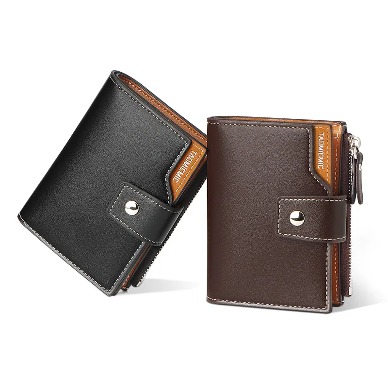 Men's RFID Leather Wallet Short Two-Fold Money Holder Multi-Function Zipper Coin Card Bag Anti-Theft Refresh Model Wholesale