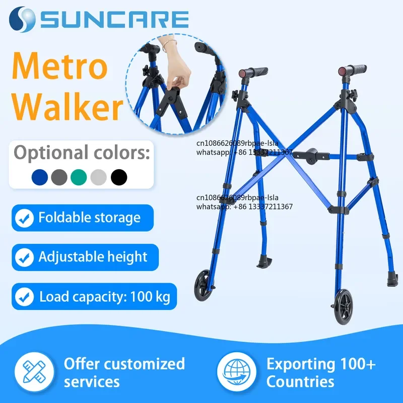 Foldable Aluminum Alloy Rolling Walker with Wheels Height Adjustable Medical Walking Frame Elderly Rehabilitation