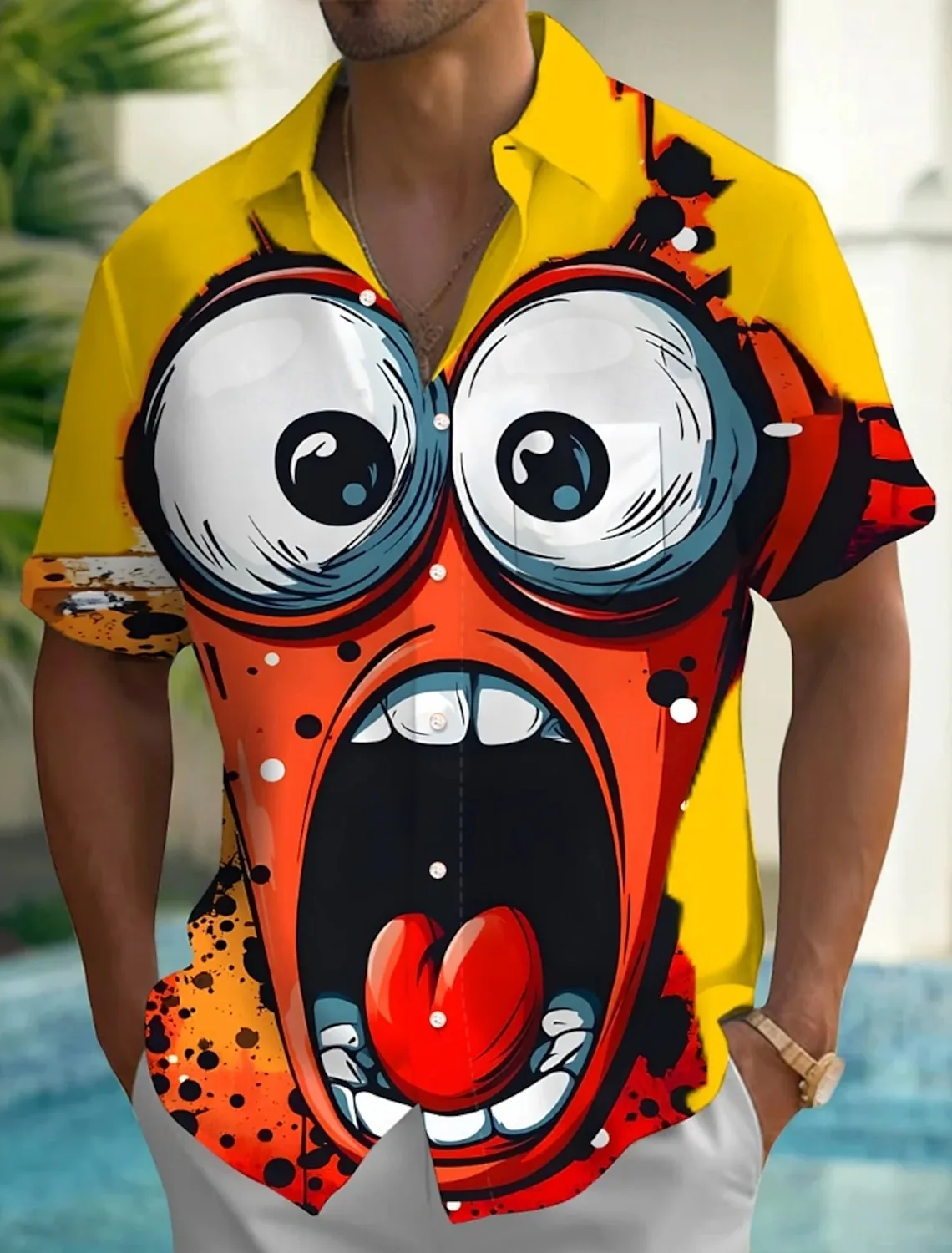 

Men's Cartoon Funny Big Eyes 3D Printed Shirts Summer Shirt Button Up Shirt Short Sleeve Fashion Casual Outdoor Vacation Shirts