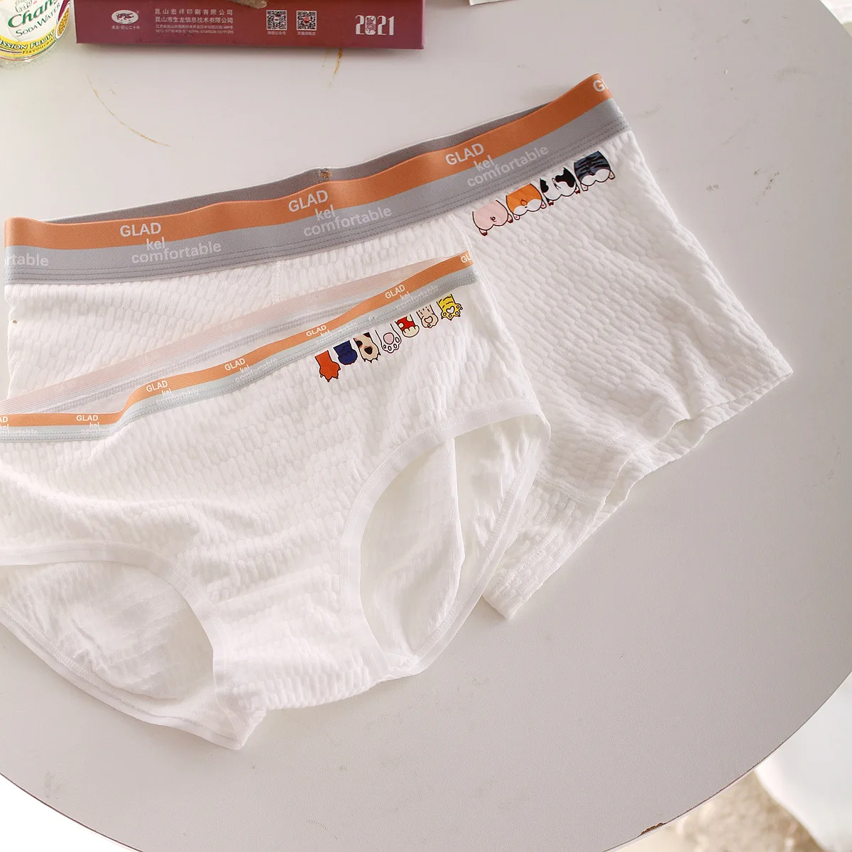 Cute Couple Underwear Men Boxer Shorts Women Briefs Thread Cotton Panties Cozy Lingerie Lovers Underpants Boyfriend Girlfriend