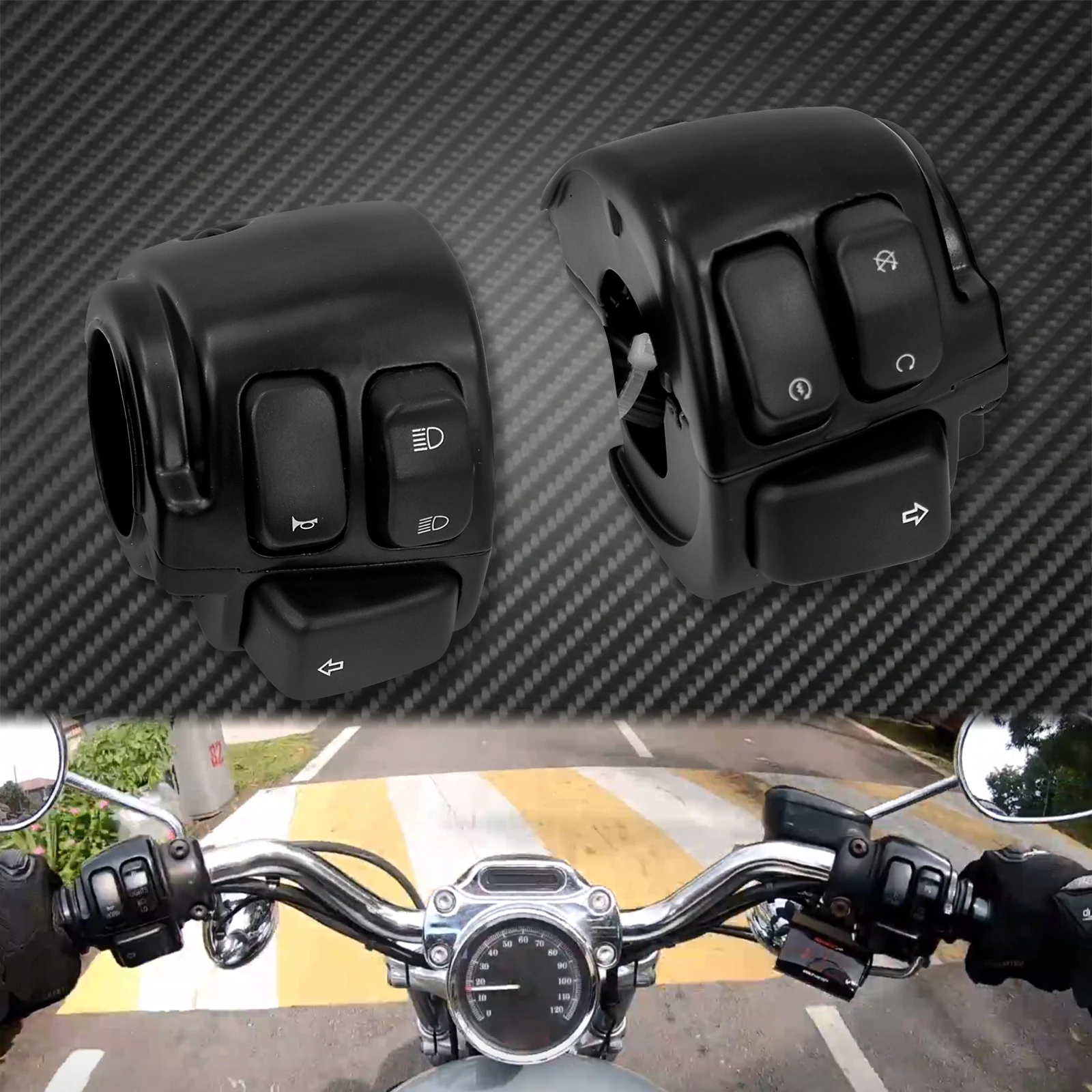 Interruptor de luz de controle de sinal de seta para guidão de motocicleta, 1 polegada, 25mm, preto, para harley sportster xl1200 883 96-2013 dyna