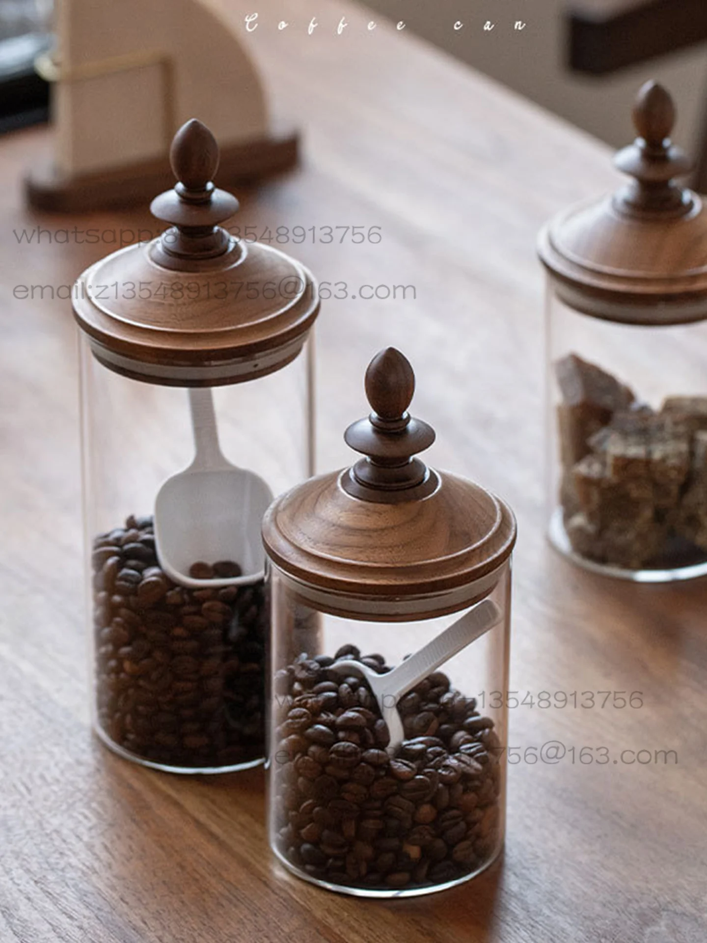 Medium Vintage North American Black Walnut Solid Wood Cover Sealed Glass Jar American Coffee Bean Tea Storage Jar