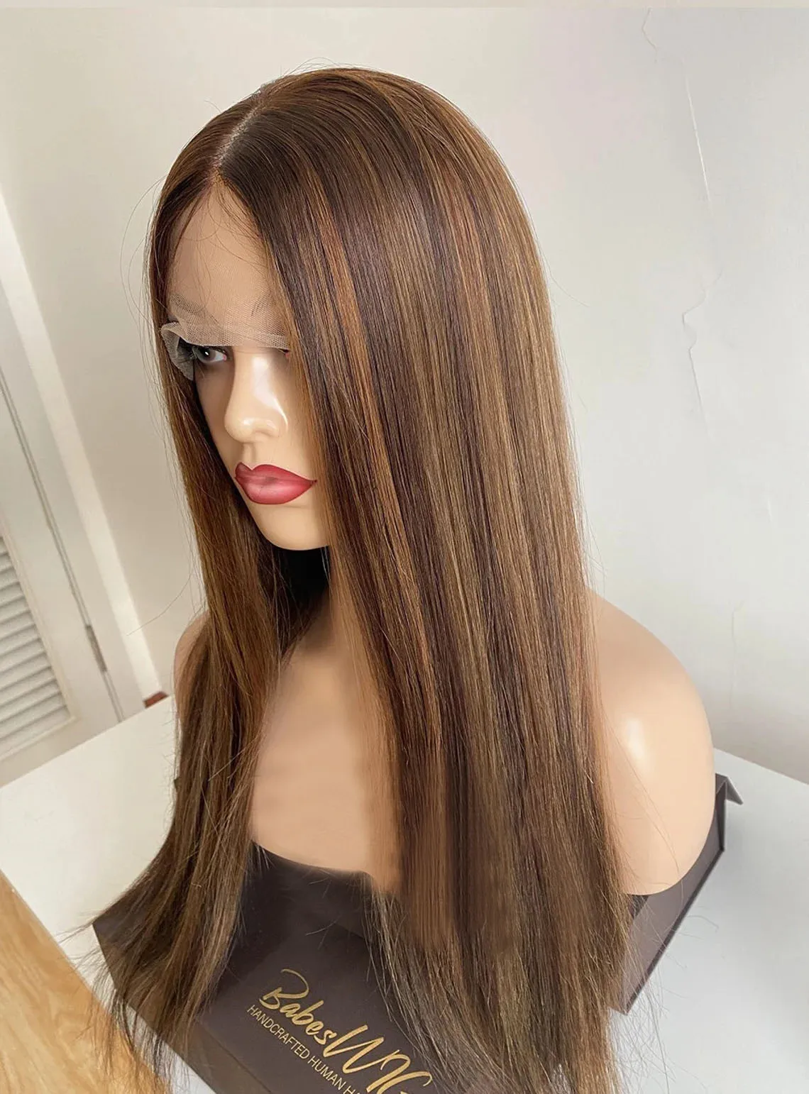 

28inch Highlight Brown Silky Straight Glueless 5x5 Silk Base Jewish Human Hair Wig With Baby Hair European Hair Preplucked Wig