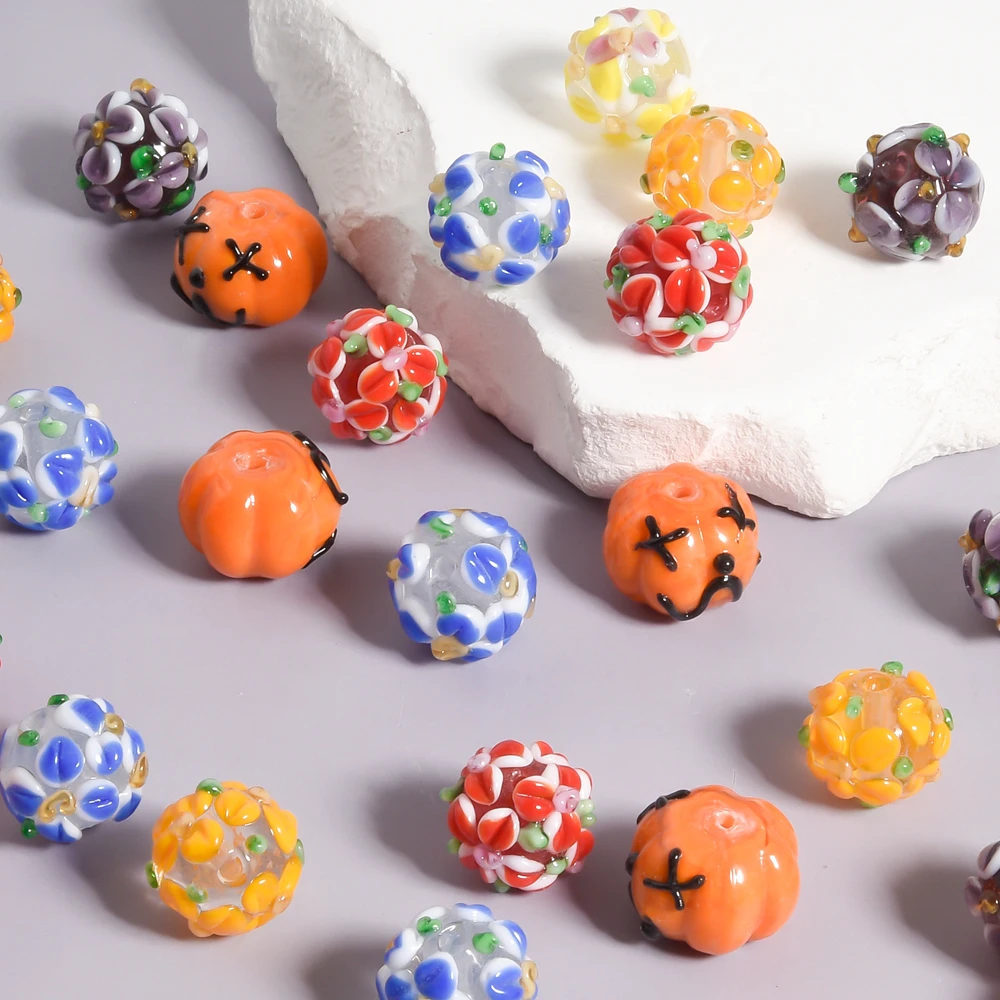 

Handmade Round Beads Petals Pumpkin Fashionable Glass Spacer Loose Bead Diy Bracelet Jewelry Accessories Handicrafts 3-10pcs/Lot