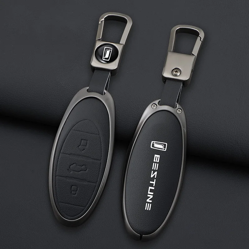 Leather Car Key Fob Cover Case Protector Holder Shell for 2021 FAW Bestune T77 T77pro New B70 T55 T33 T99 Keychain Accessories
