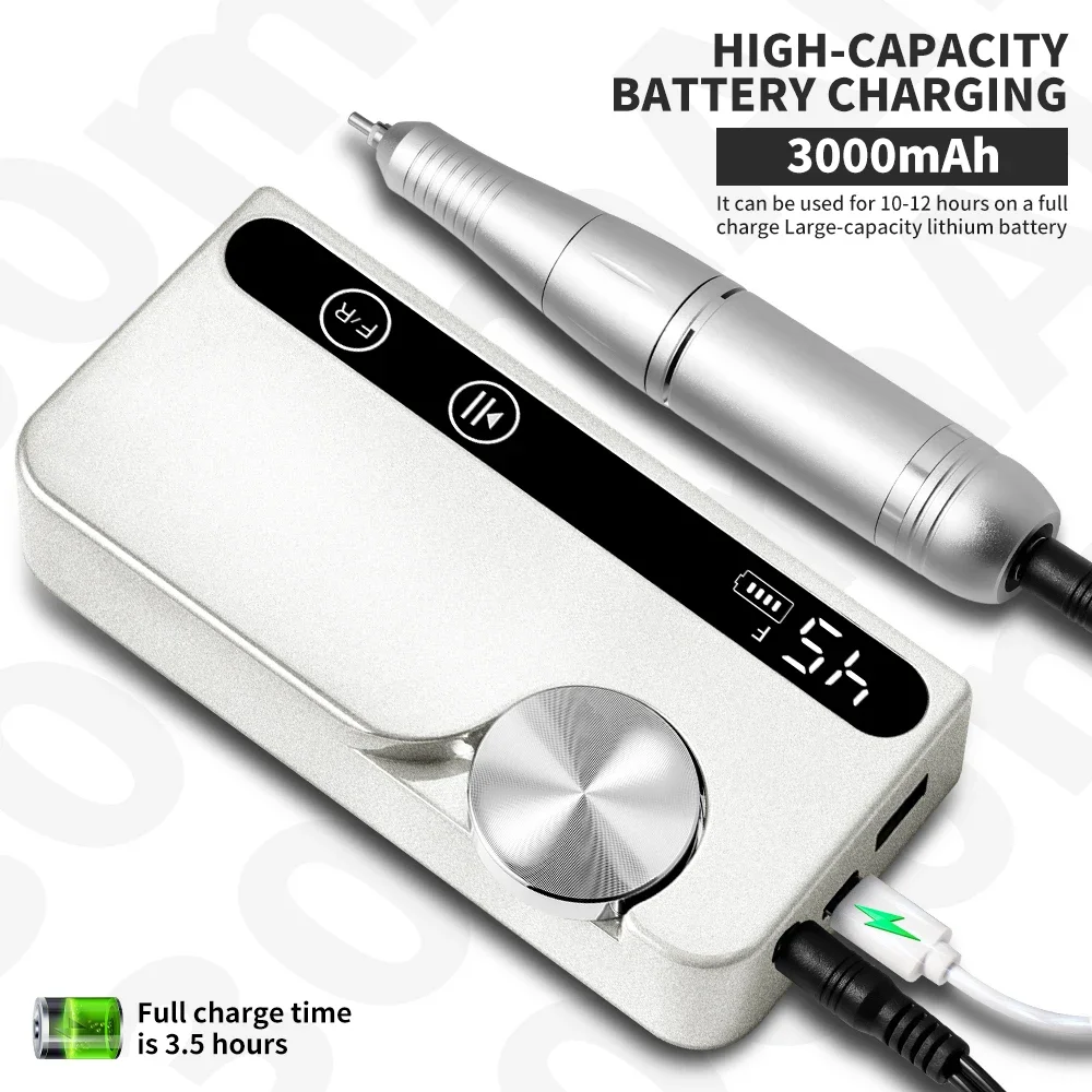 

45000RPM Rechargeable Nail Drill Professional Low Noise Polishing Nail Machine Suitable for Gel Nail Polish Polishing Tool