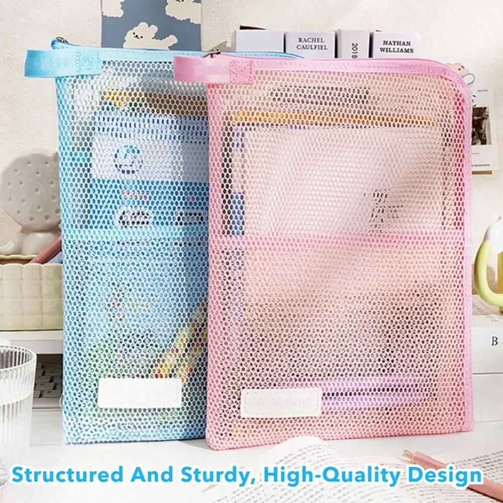 Cartella di file A4 in rete semplice Borsa di file di grande capacità color dopamina Regalo per organizer per carta di prova a forma di L con grande apertura