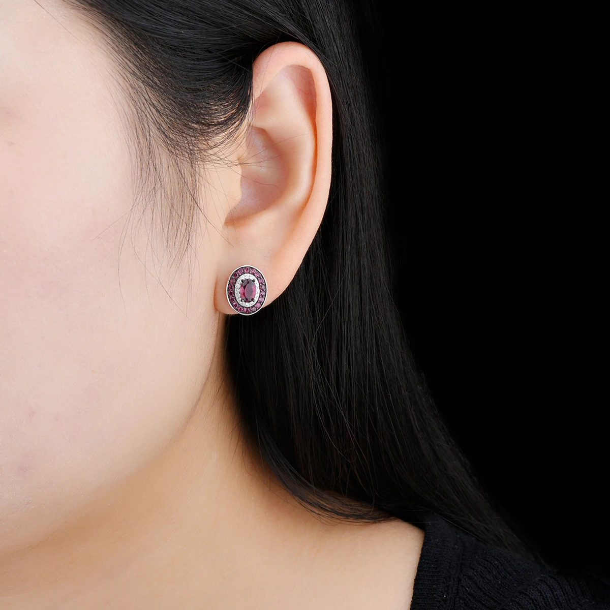 Natural Rhodolite Garnet Sterling Silver Stud Earring 1.8 Carats Genuine Gemstone Romantic Classic Fine Jewelry S925 Gifts - Image 6