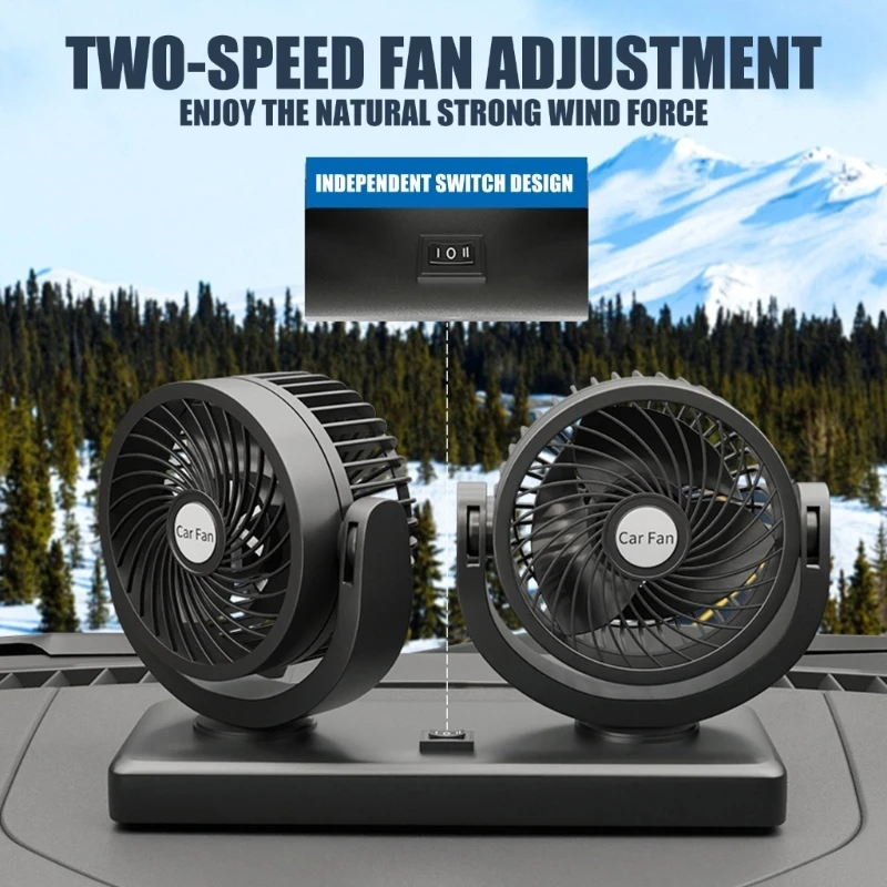 A2UC 12V 24V Compatible Double Rotating Car Fan ABS Material For Vehicle Trucks Use