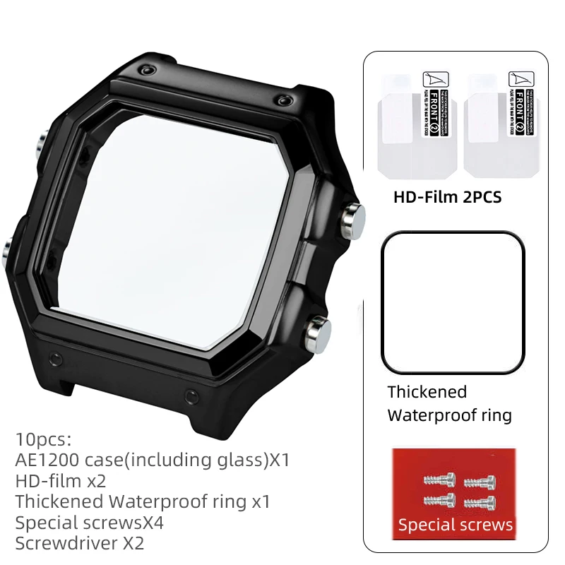 Für Casio AE1200 Gehäuse-Modifikationskit, Vollmetallgehäuse 3299, AE-1200 Lünetten-Glas-Wasserdichtungsring-Kit, 304 Edelstahlteile 3