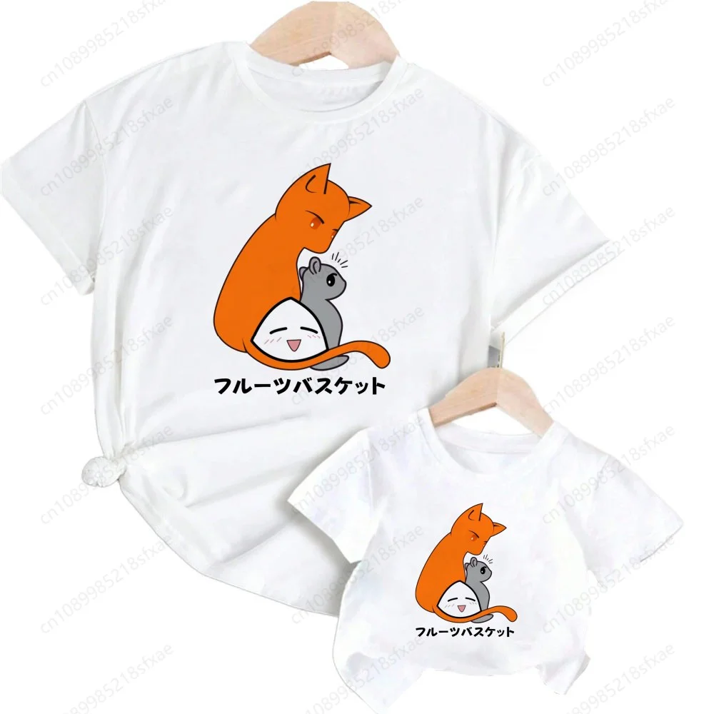 Japan Anime Fruits Basket Kawaii Cartoon Kyo Sohma Cartoon Fashion T T-shirt Kids Summer O-Neck Tops Boys & Girls White Tshirt