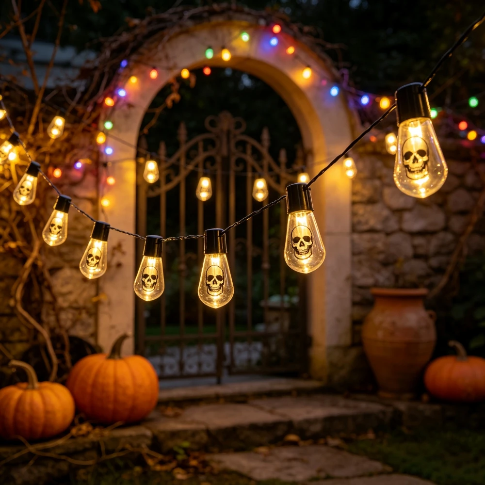 5M/8M Solar Halloween Skull Pattern Light String, Outdoor Waterproof LED Papaya Light, Used For Holiday Courtyard Decoration