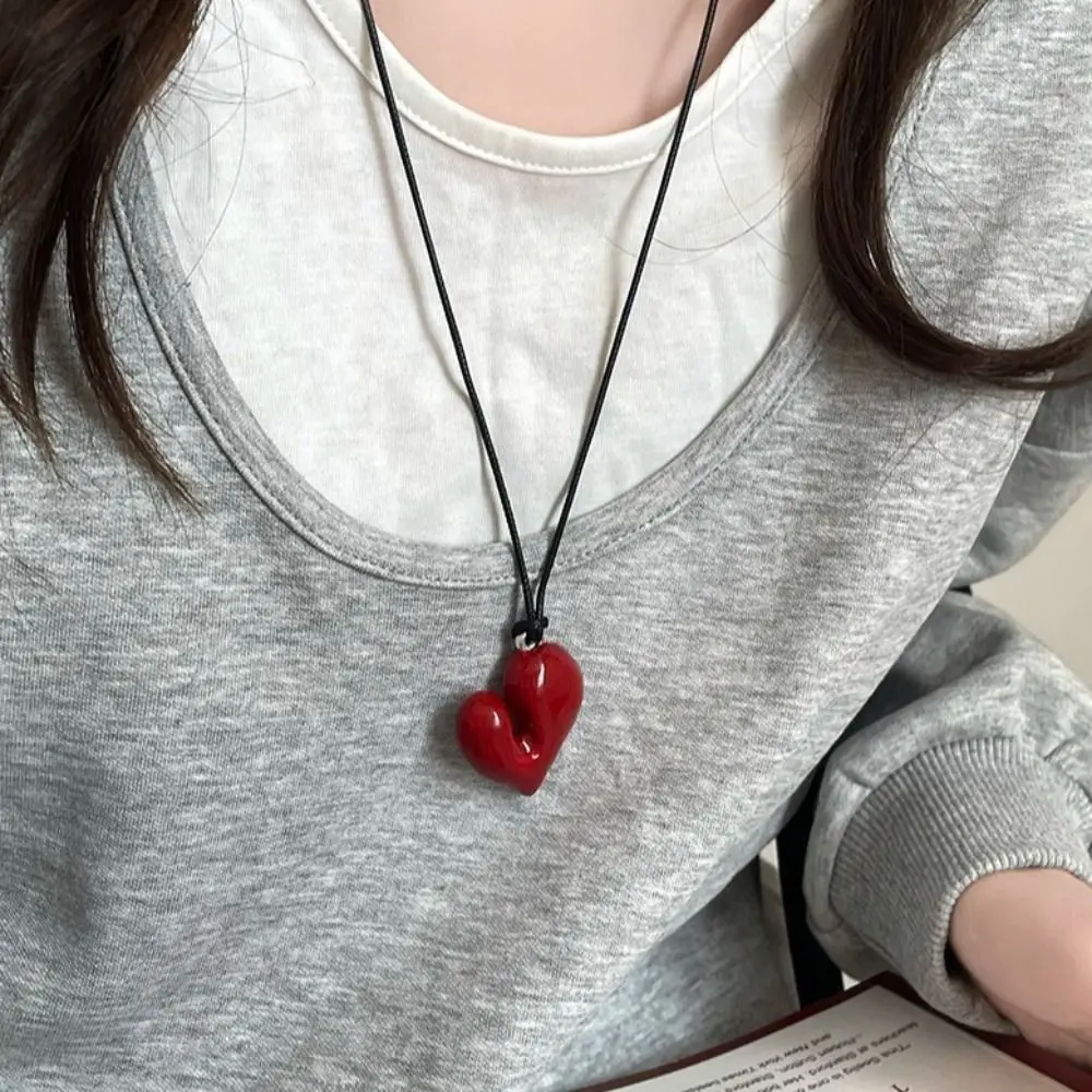 Pull-out Romantic Heart Pendant Necklace Drawstring Irregular Fashion Choker Vintage Aesthetic Sweater Chain Accessory