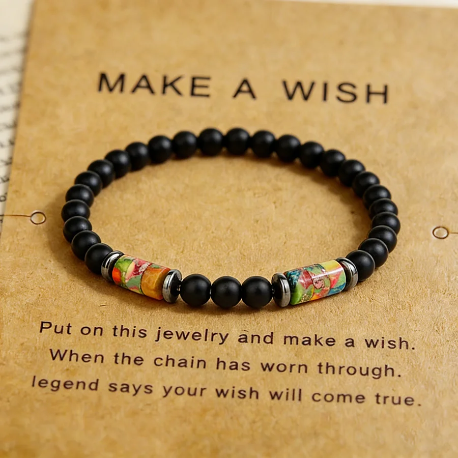 Bohemian 6mm Onyx Beaded Bracelet Unisex 5 Colors Grade A Imperial Stones Elastic Braslet Healing Casual Homme Wristband Jewelry