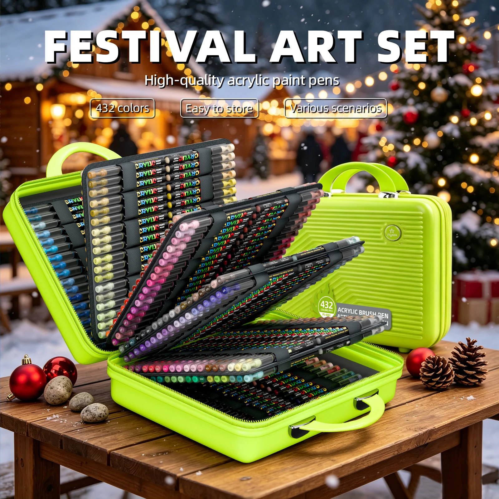 1 Piece of 432-Color Green Suitcase-Style Direct Liquid Soft-Tip Acrylic Marker Pen for Students, Opaque and Blendable Watercolor Pen, High-Value Aesthetic DIY Colored Pen for Art Students