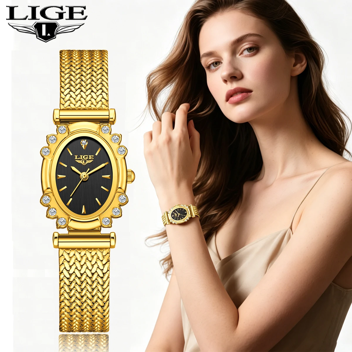 

LIGE Women Watch Top Luxury Brand Steel Mesh Waterproof Ladies Watches Flower Quartz Female Wristwatch Charming Girl Clock