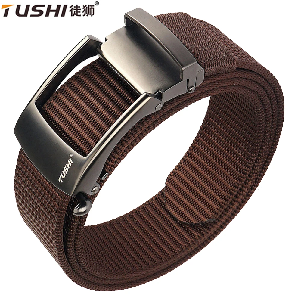 TUSHI Nylon Automatic Buckle Belt Outdoor Tooling Jeans Solid Color Canvas Waistband High Quality Casual Tactical Belt for Men