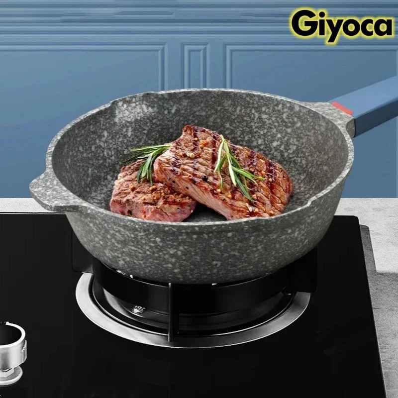 

Giyoca 24/28cm Medical Stone Saucepan Non-stick Frying Pan Woks Omelette Pan with Silicone Handle Kitchen Pans Universal Cooker
