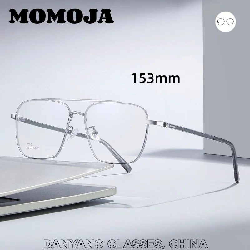 MOMOJA New Alloy Square Pilot Men's Frame Super Big Size 153mm Ultra Light Fashion Trend Classic Daily Casual Glasses 6390