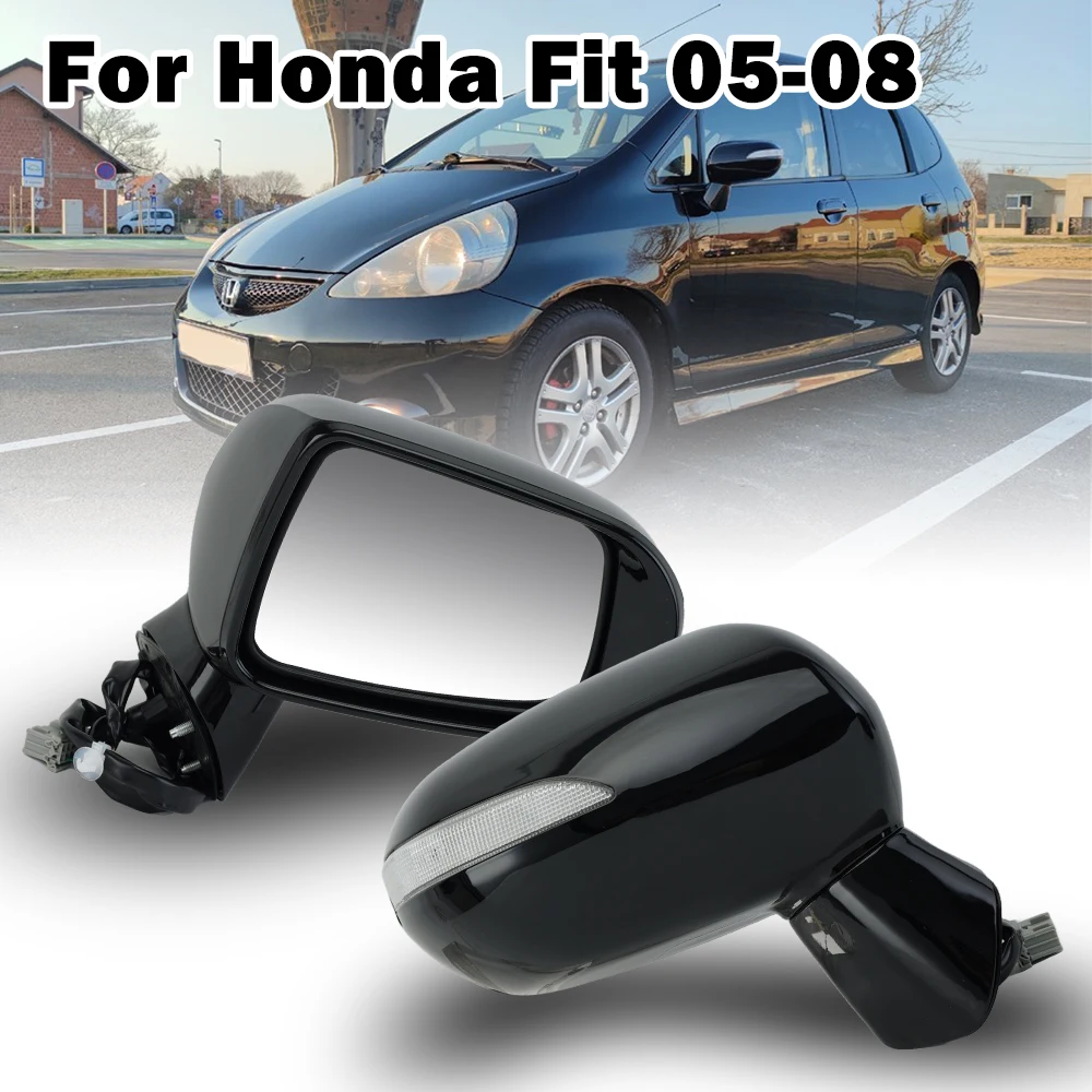 5 Wires Rearview Mirror Assembly For Honda Fit MK2 2005-2008 For Honda City 2007 With Bright Black Door Mirror Car Accessories