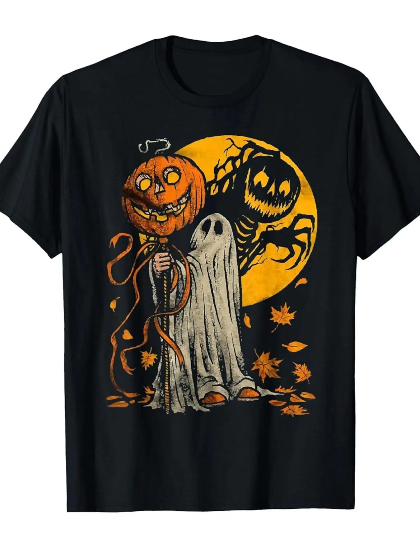 Men's Retro-Style Halloween T-Shirt with Scary Pumpkin Lantern and Freddy Krueger Print, Loose-Fit Short-Sleeve Crew Neck Casual T-Shirt, Suitable for Autumn, Spring, Summer, and Everyday Wear - 80S Pop Culture Design with Glowing Eyes and Freddy Logo