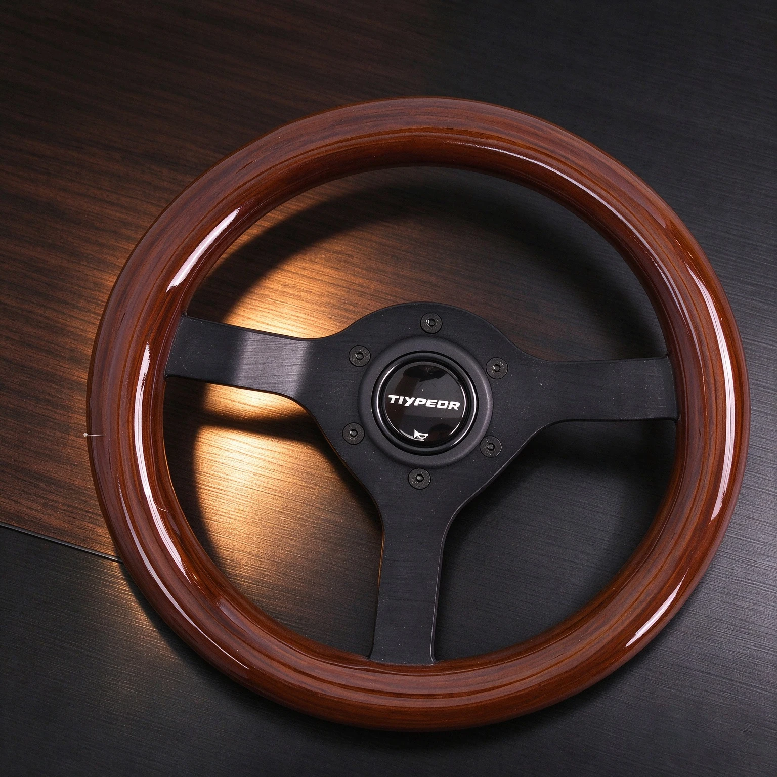 TIYPEOR  280mm Wood-rimmed Wooden Racing Wheel 70mm PCD 6-Bolt Design Classic Retro Style Suitable for Gaming Simulators
