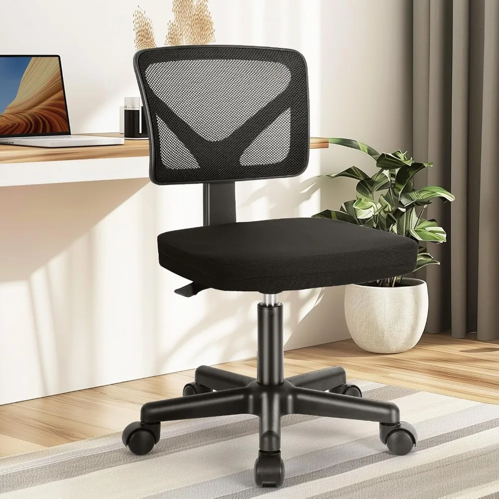 

Armless Desk Chairs with Wheels Cute Home Office Chair No Arms, Ergonomic Adjustable Swivel Rolling Task Chair