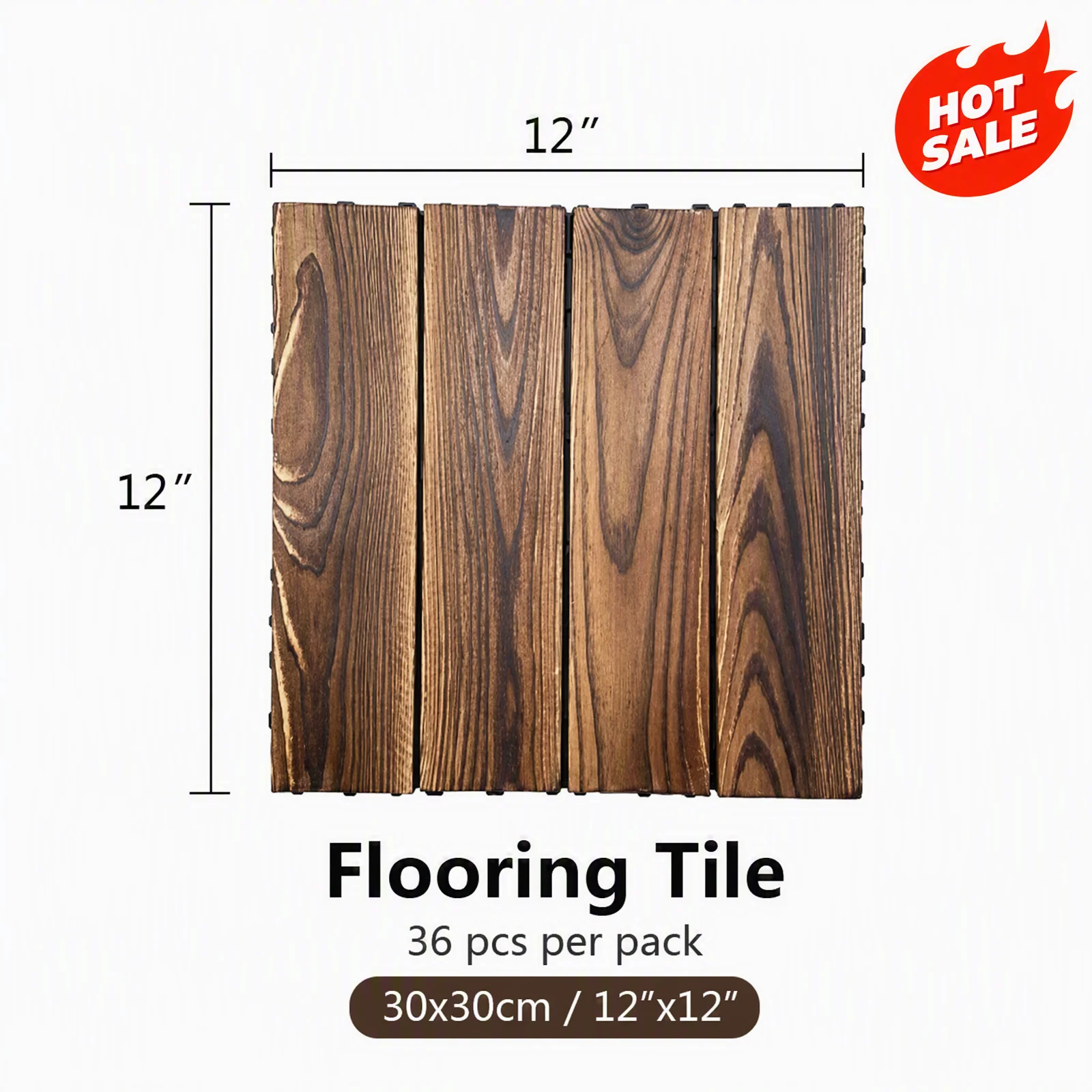 Flooring Tile 30x30cm 36-Pack Carpet Floor Tiles, Natural Wood with PE Base, Environmentally Friendly Carbonized Solid Wood, Durable Interlocking Tiles for Home Use