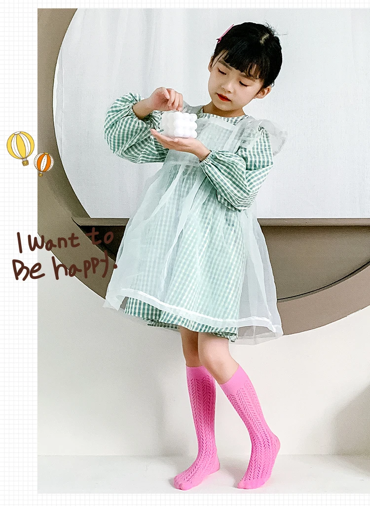 Mehrfarbige Geometrische Belüftete Baby- und Kinderstrümpfe, Lange Anti-Pilling Modische Strümpfe, Dünne Ausgehöhlte Overknee-Socken für Mädchen – Detail 8