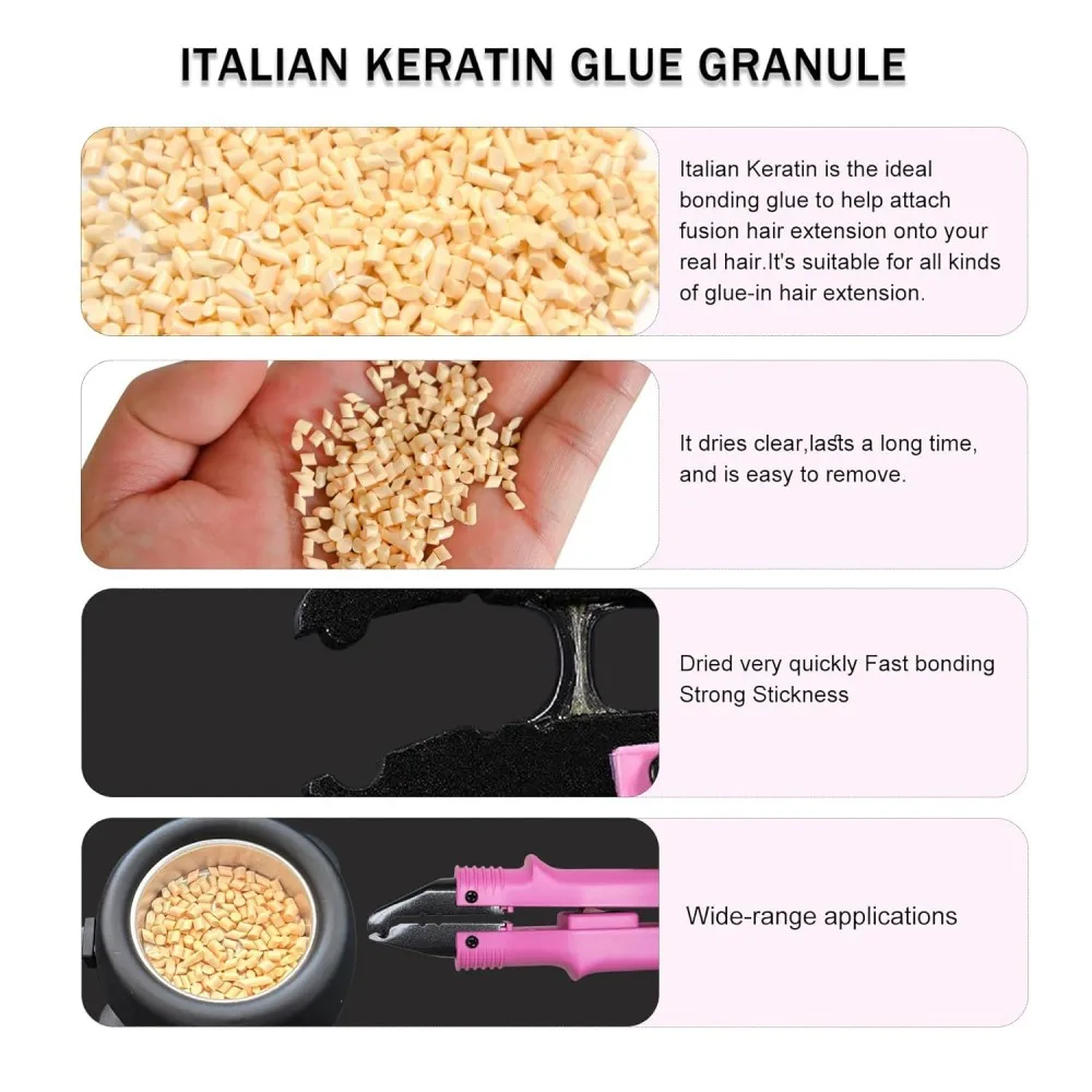 

Original Italian Keratin Glue Granule Top Quality Italian Fusion Encapsulation Glue Grains For Making K-tips Hair Extensions