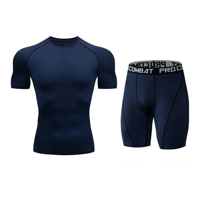 2pcs Men's Compression Sportswear Suit Gym Tight Yoga Sets Workout Jogging MMA Fitness Sports shirt+Shorts Tracksuit Running Set view 4