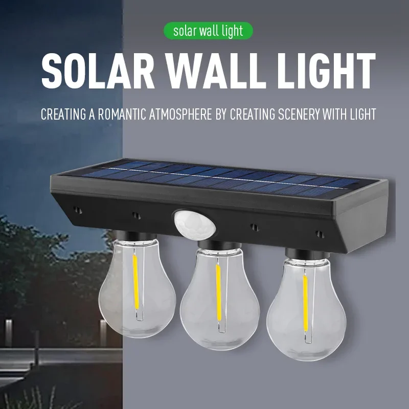 

LED Solar Tungsten Bulb Induction Wall Light 3 Lighting Modes Remote Control Waterproof Yard Corridor Garden Decor Street Lamp