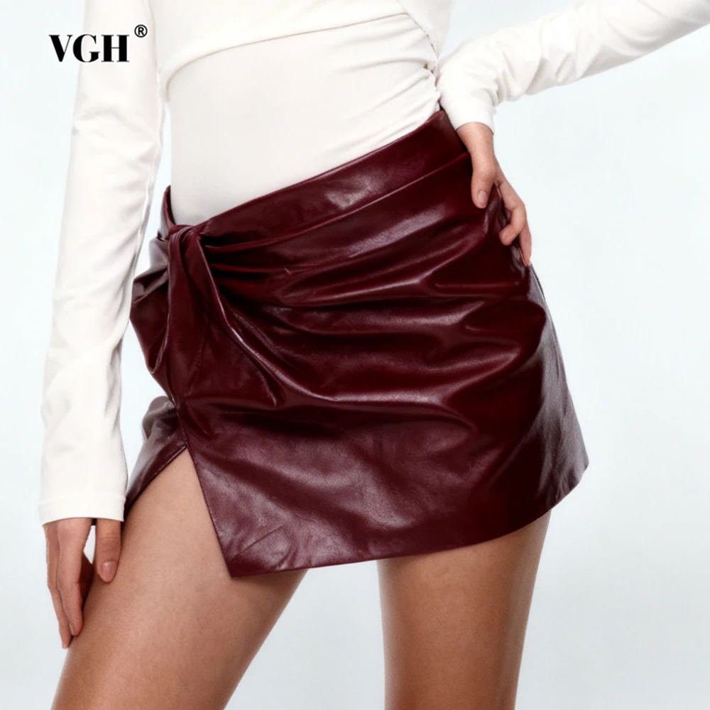 

VGH Sexy Slimming Leather Folds Mini Skirts For Women High Waist Spliced Zipper Summer Design Sense Party Skirt Female Fashion