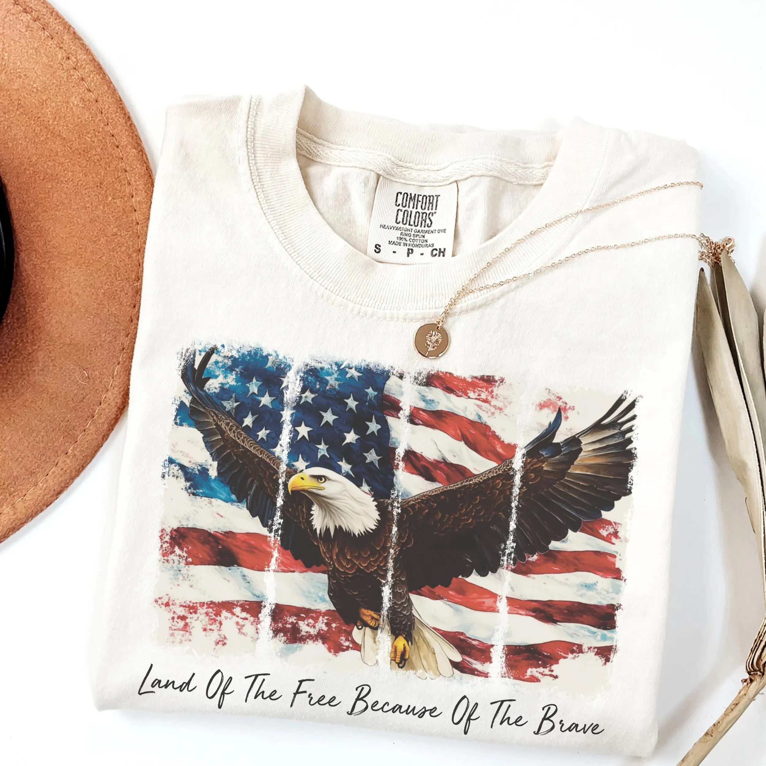 Land of The Free Because of The Brave Shirt, 4th of July Patriotic Shirt, American Flag Eagle, Memorial Day, Veteran Tee