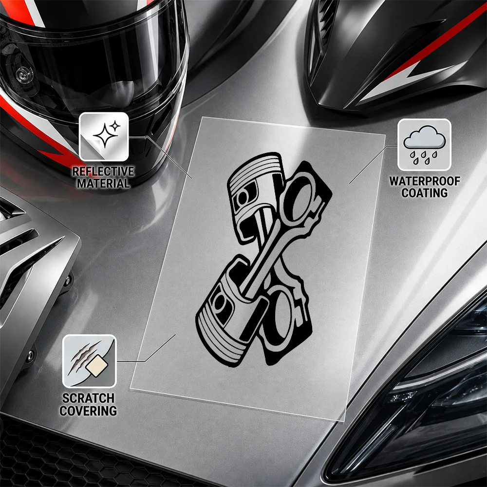 Crossed Piston Engine Sticker Waterproof Car Motorcycle Helmet Decal Scratch Multi Purpose Vinyl Decal for Bumper Laptop