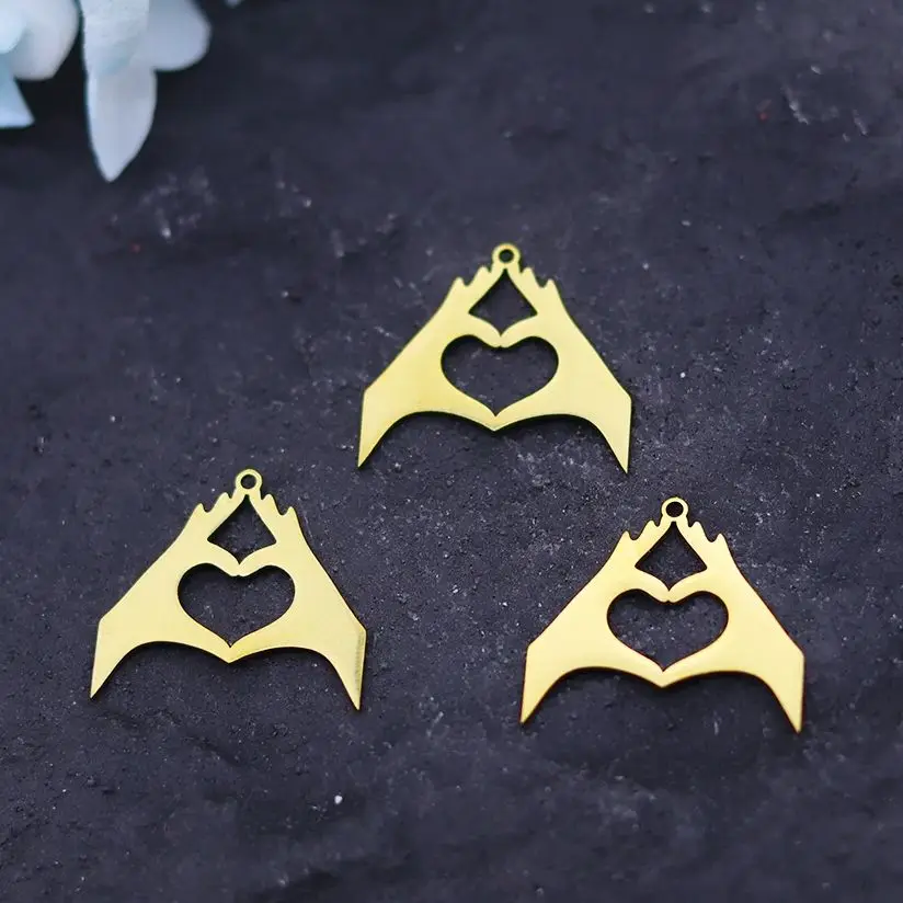 

3pcs Heart Hand Gesture Stainless Steel Charms for Jewelry Making Earrings Bracelets Craft Gold Plated Pendant diy Accessories