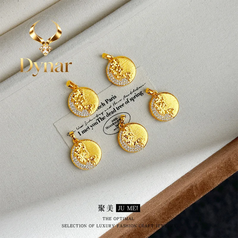 Dynar Jewelry   Italian brushed medieval style 9999 points drilled ice pattern whale pendant 24K real gold women's high-end coll