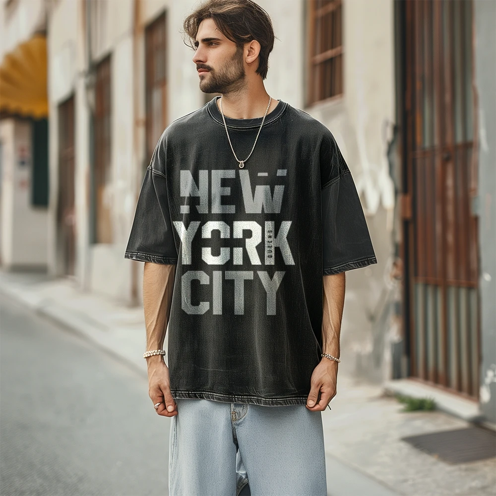 

T-Shirts New York Text Graphic Top Clothes Unisex Fit Punk Style Streetwear Oversized Short Sleeves Summer Clothes Women 2024