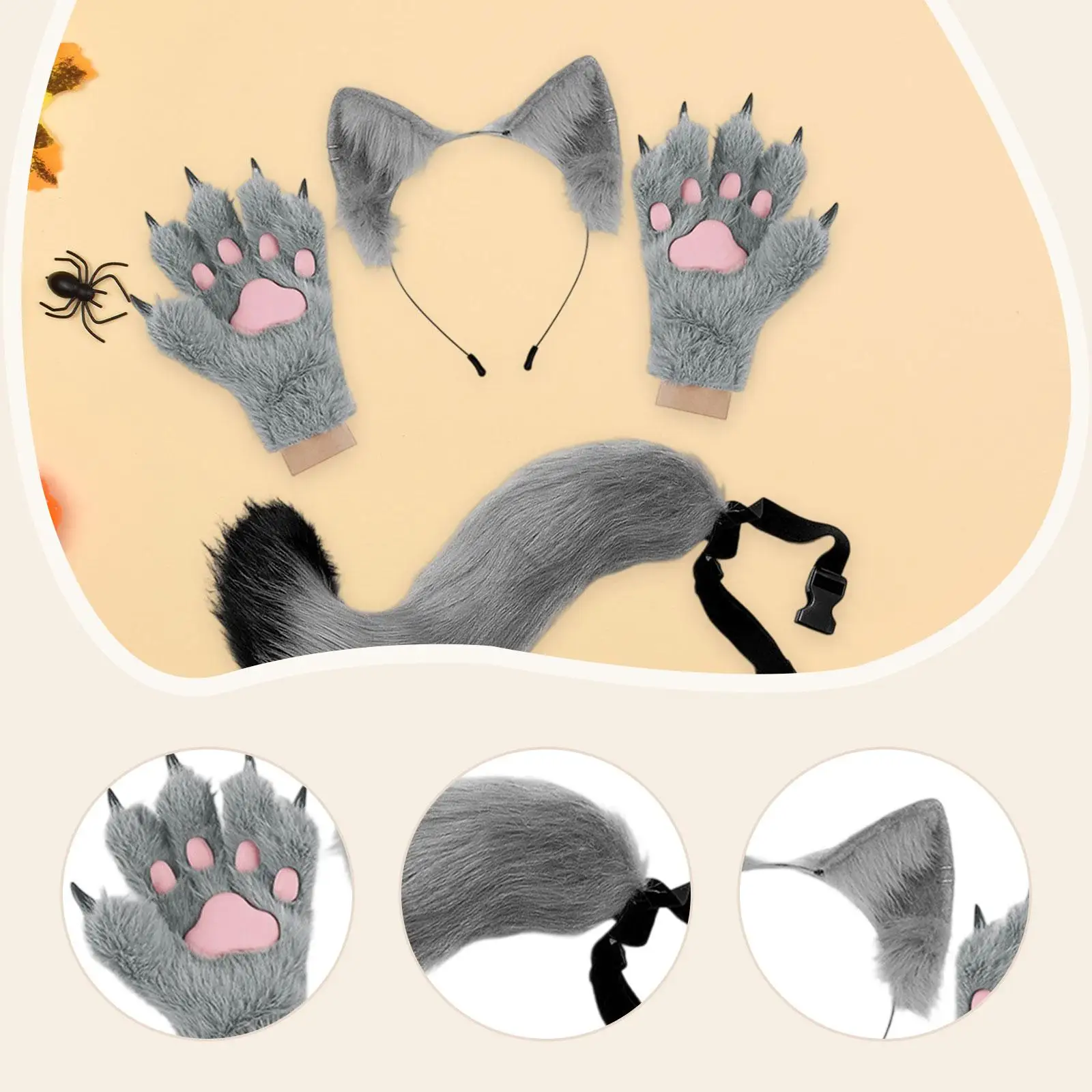 Premium pluche dierenhoofdband staarthandschoenen set fancy dress voor dames meisjes Halloween